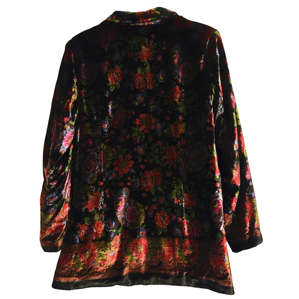 Coldwater Creek Black Floral Print Velvet Button Front Blazer Jacket, Size Large - Picture 3 of 9